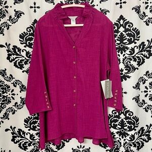 NWT Multiples Essentials Pink Magenta Textured Cotton Tunic Top Women’s Large